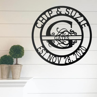 Personalized Elaborate Split Letter Family Name Steel Sign, Custom Metal Sign, Wedding Gift Metal Monogram - Thegiftio UK
