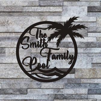 Personalized Family Pool Metal Sign, Pool Palm Tree Metal Sign - Thegiftio UK