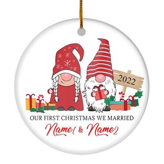 Personalized First Christmas We Married Ornament 2022 Funny Gifts Couple Gnome Christmas Family Holiday Customized Christmas Tree Ornament - Thegiftio UK