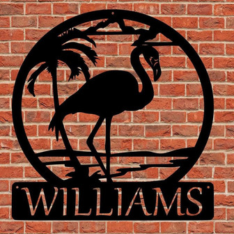 Personalized Flamingo Monogram Metal Sign, Custom Flamingo Metal Art Wall Decor - Thegiftio UK