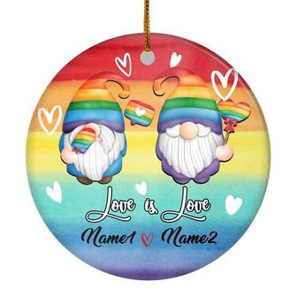 Personalized Gnome Couple LGBT Ornament Couple LGBTQ Christmas Tree Gay Lesbian Rainbow Friend Lovers Love is Pride Customized Christmas Tree Ornament - Thegiftio UK