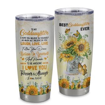 Personalized To My Goddaughter From Aunt Auntie Stainless Steel Tumbler Cup Laugh Love Live Butterfly Sunflower Goddaughter Birthday Graduation Christmas Travel Mug - Thegiftio UK