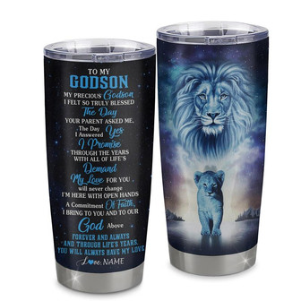 Personalized To My Godson From Godfather Godmother Stainless Steel Tumbler Cup Lion My Precious Godson Birthday Graduation Christmas Travel Mug - Thegiftio UK