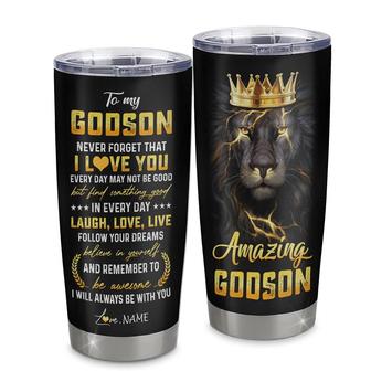 Personalized To My Godson From Godmother Godfather Aunt Auntie Stainless Steel Tumbler Cup Never Forget I Love You Lion Godson Birthday Graduation Christmas Travel Mug - Thegiftio UK