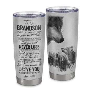 Personalized To My Grandson From Grandma Grandpa Stainless Steel Tumbler Cup You Will Never Lose Wolf Grandson Birthday Graduation Christmas Travel Mug - Thegiftio UK