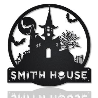 Personalized Halloween Castle House Metal Sign, Custom Halloween Family Metal Sign, Custom Halloween Home Decor - Thegiftio UK