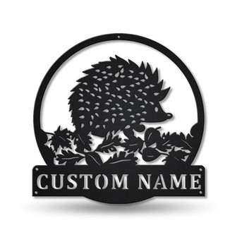 Personalized Hedgehog Monogram Metal Sign Art , Custom Hedgehog Metal Sign, Hedgehog Lover Sign Decoration For Living Room - Thegiftio UK