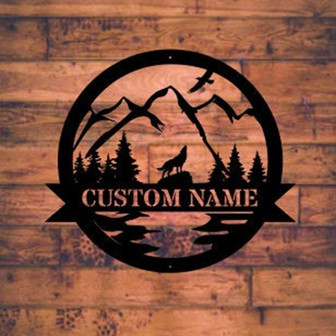 Personalized Howling Wolf Metal Ranch Sign| Outdoor | Weatherproof Sign | Farm Sign | Custom Metal Sign - Thegiftio