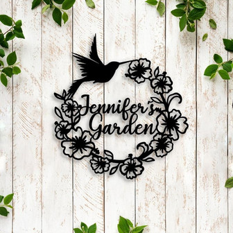 Personalized Hummingbird Flower Metal Sign, Garden Decor, Custom Name Wall Art Gardener Gift Floral Sign - THEGIFTIO