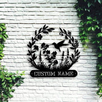 Personalized Hummingbird Flower Metal Sign, Garden Decor, Gift for Mom, Custom Name Wall Art Gardener Gift Floral Sign - THEGIFTIO