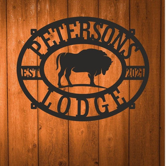 Personalized Large Metal Lodge Cabin Farmhouse Family Name Sign Custom Bison Metal Wall Art - Thegiftio UK