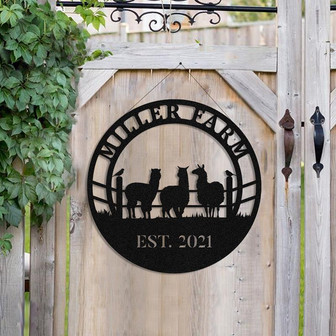 Personalized Metal Farm Sign Alpaca Monogram Custom Outdoor Farmhouse Ranch Barn Front Gate Wall Decor Art Gift - Thegiftio