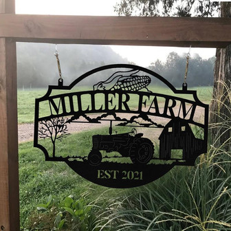 Personalized Metal Farm Sign Barn Corn Tractor Monogram Custom Outdoor Farmhouse Front Gate Wall Decor Art Gift - Thegiftio UK