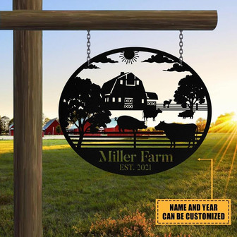 Personalized Metal Farm Sign Barn Cow Pig Monogram Custom Outdoor Farmhouse Front Gate Entry Road Wall Decor Art Gift - Thegiftio UK