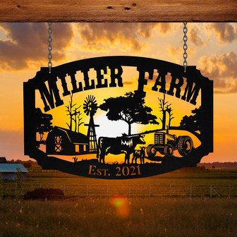 Personalized Metal Farm Sign Barn Cow Tractor Monogram Custom Outdoor Farmhouse Front Gate Entry Road Wall Decor Art Gift - Thegiftio UK