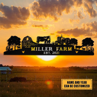 Personalized Metal Farm Sign Barn Cow Tractor Hay Bale Monogram Custom Outdoor Farmhouse Front Gate Wall Decor Art Gift - Thegiftio UK