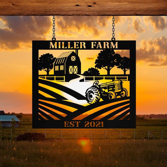Personalized Metal Farm Sign Barn Tractor Monogram Custom Outdoor Farmhouse Front Gate Entry Road Wall Decor Art Gift - Thegiftio