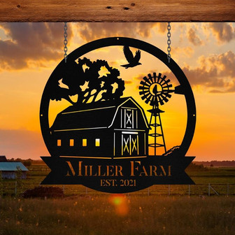 Personalized Metal Farm Sign Barn Windmill Monogram Custom Outdoor Farmhouse Front Gate Entry Road Wall Decor Art Gift - Thegiftio UK