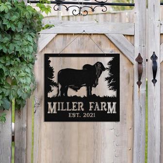 Personalized Metal Farm Sign Brahman Cattle Cow Monogram Custom Outdoor Farmhouse Ranch Front Gate Wall Decor Art Gift - Thegiftio UK