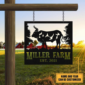 Personalized Metal Farm Sign Bull Monogram Custom Outdoor Farmhouse Front Gate Ranch Stable Wall Decor Art Gift - Thegiftio UK