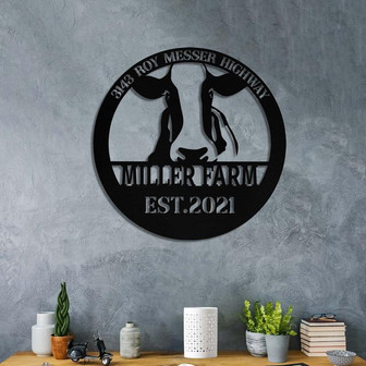 Personalized Metal Farm Sign Cow Cattle Monogram Custom Outdoor Farmhouse Front Gate Entry Road Wall Decor Art Gift - Thegiftio UK