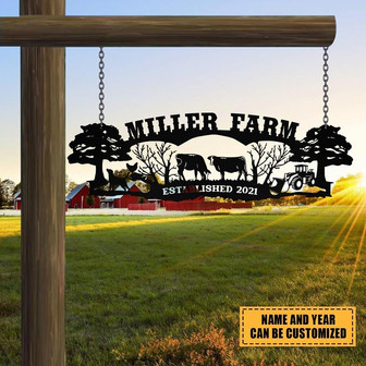 Personalized Metal Farm Sign Cow Dog Chicken Tractor Monogram Custom Outdoor Farmhouse Front Gate Wall Decor Art Gift - Thegiftio UK