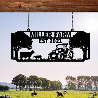 Personalized Metal Farm Sign Cow Tractor Monogram Custom Outdoor Farmhouse Front Gate Entry Road Wall Decor Art Gift - Thegiftio UK