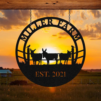 Personalized Metal Farm Sign Donkey Mule Monogram Custom Outdoor Farmhouse Ranch Barn Front Gate Wall Decor Art Gift - Thegiftio