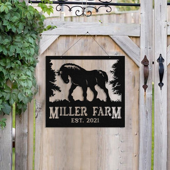 Personalized Metal Farm Sign Draft Horse Monogram Custom Outdoor Farmhouse Ranch Barn Front Gate Wall Decor Art Gift - Thegiftio