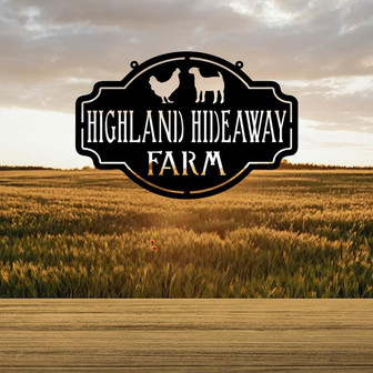 Personalized Metal Farm Sign With Goat and Chicken, Housewarming Gift - Thegiftio UK