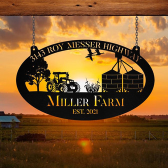 Personalized Metal Farm Sign Grain Bin Tractor Monogram Custom Outdoor Farmhouse Front Gate Wall Decor Art Gift - Thegiftio UK
