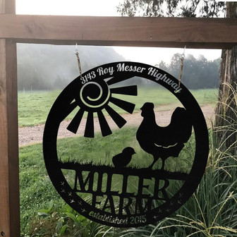 Personalized Metal Farm Sign Hen Chick Chicken Monogram Custom Outdoor Farmhouse Entry Road Front Gate Wall Decor Gift - Thegiftio UK