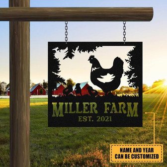 Personalized Metal Farm Sign Hen Chick Chicken Monogram Custom Outdoor Farmhouse Front Gate Ranch Wall Decor Art Gift - Thegiftio UK