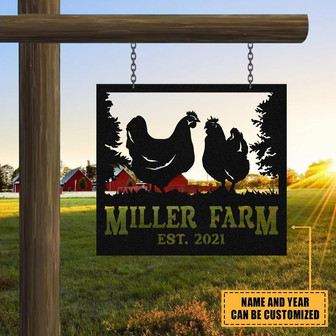 Personalized Metal Farm Sign Hen Chicken Monogram Custom Outdoor Farmhouse Front Gate Ranch Stable Wall Decor Art Gift - Thegiftio