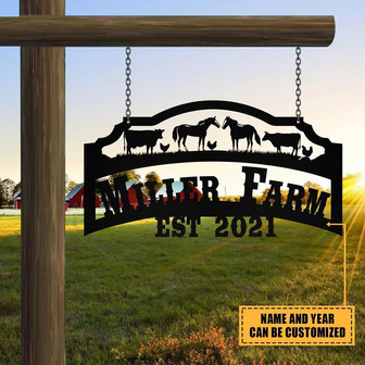 Personalized Metal Farm Sign Horse Cow Chicken Monogram Custom Outdoor Farmhouse Ranch Stable Acres Wall Decor Art Gift - Thegiftio