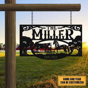 Personalized Metal Farm Sign Horse Cow Monogram Custom Outdoor Farmhouse Ranch Stable Barn Wall Decor Art Gift - Thegiftio