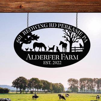 Personalized Metal Farm Sign Horse Dog Chicken Cat Monogram Custom Outdoor Farmhouse Ranch Stable Wall Decor Art Gift - Thegiftio