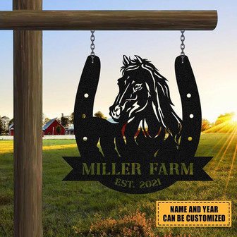 Personalized Metal Farm Sign Horse Hoof Shoes Monogram Custom Outdoor Farmhouse Ranch Barn Stable Wall Decor Art Gift - Thegiftio UK