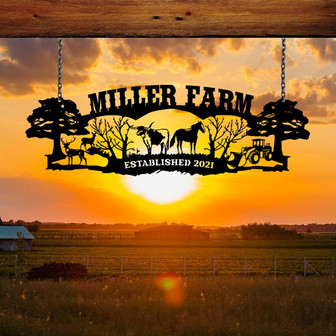 Personalized Metal Farm Sign Horse Longhorn Cattle Deer Tractor Monogram Custom Outdoor Farmhouse Ranch Wall Decor Gift - Thegiftio
