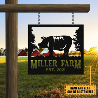 Personalized Metal Farm Sign Pig Monogram Custom Outdoor Farmhouse Ranch Barn Stable Front Gate Wall Decor Art Gift - Thegiftio