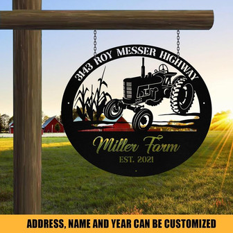 Personalized Metal Farm Sign Tractor Cornfield Monogram Custom Outdoor Farmhouse Front Gate Wall Decor Art Gift - Thegiftio UK