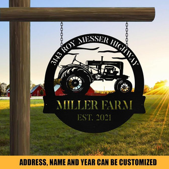 Personalized Metal Farm Sign Tractor Monogram Custom Outdoor Farmhouse Front Gate Entry Road Wall Decor Art Gift - Thegiftio UK