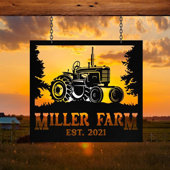 Personalized Metal Farm Sign Tractor Monogram Custom Outdoor Farmhouse Front Gate Ranch Stable Wall Decor Art Gift - Thegiftio