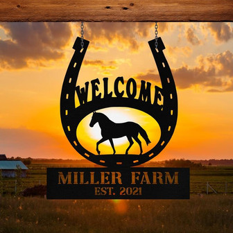 Personalized Metal Horse Hoof Shoes Sign Monogram Custom Outdoor Farm Farmhouse Ranch Stable Acres Wall Decor Art Gift - Thegiftio UK