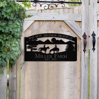 Personalized Metal Horse Rider Sign Monogram Custom Outdoor Farm Farmhouse Ranch Stable Acres Wall Decor Art Gift