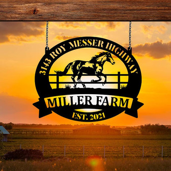 Personalized Metal Horse Sign Monogram Custom Outdoor Farm Farmhouse Ranch Stable Acres Front Gate Wall Decor Art Gift - Thegiftio UK
