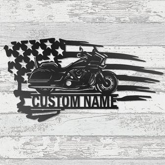 Personalized Metal Motorcycle Motocross With USA Flag Sign for Garage Home Decor, Father's Day Gift, Motorcycle Lover Gift - Thegiftio UK