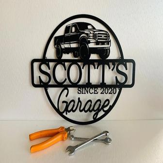 Personalized Metal Name Garage Sign Custom Plaque Wall Art Housewarming Est Year Man Cave Dad's Gift Mechanic Workshop American Car Pickup - Thegiftio UK