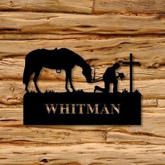 Personalized Metal Praying Cowboy Name Sign Metal Farm Sign Metal Wall Art Farmhouse Decor Housewarming Metal Sign For Cowboy - Thegiftio UK