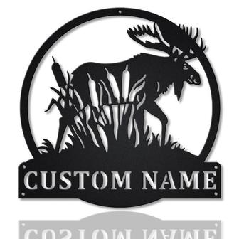 Personalized Moose with Cattails Monogram Metal Sign | Custom Moose with Cattails Metal Sign | Moose Gifts - Thegiftio UK
